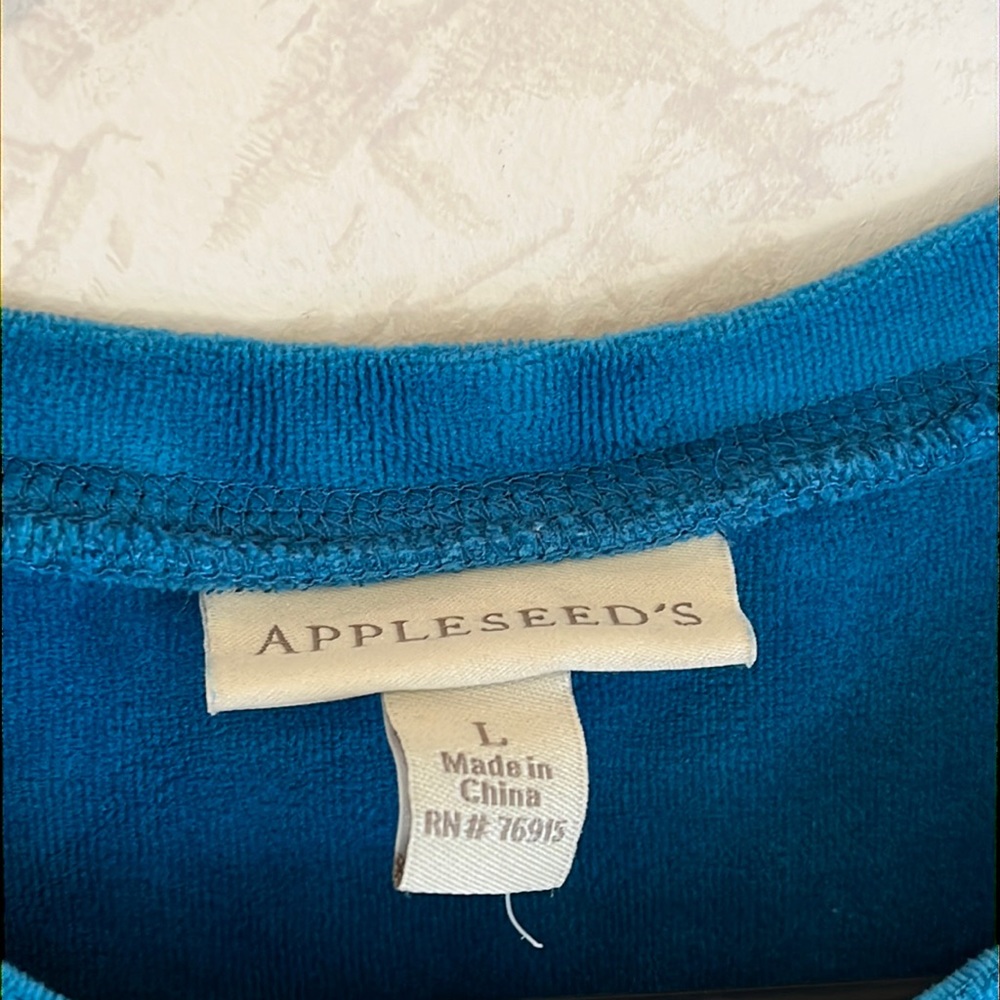 Appleseed's Dark Turquoise Velour Long Sleeve Crewneck Top Size L - Picture 4 of 7